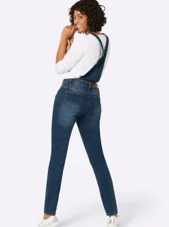 Jeans| Jeanslatzhose in Used-Optik blue-stone-washed