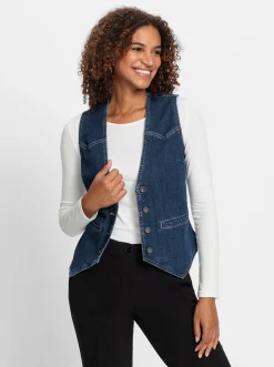 Jacken| Jeansweste mit spitz zulaufendem Saum blue-stone-washed