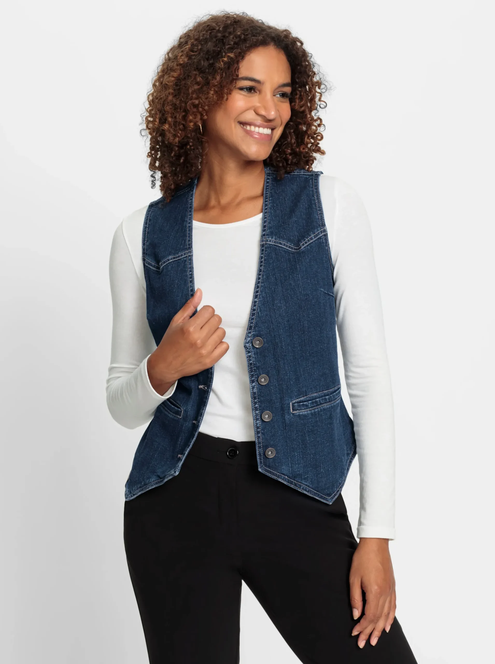 Jacken| Jeansweste mit spitz zulaufendem Saum blue-stone-washed