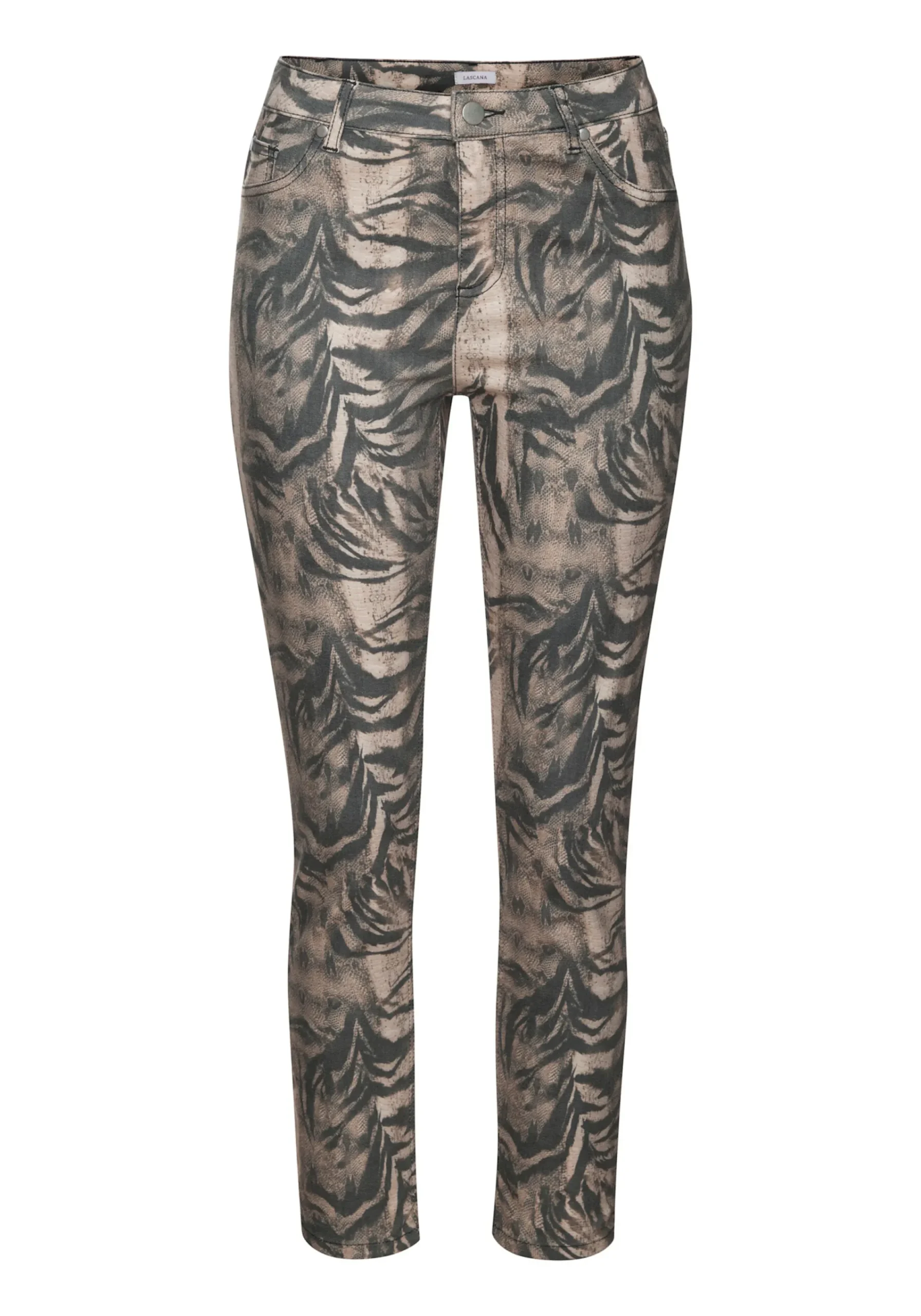 Hosen|LASCANA 7/8-Jeggings hellbraun-schwarzbedruckt