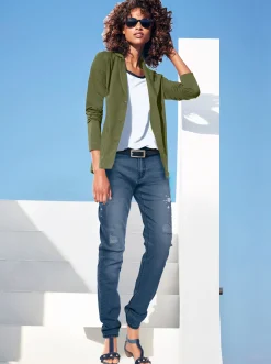 Blazer|heine Jerseyblazer aus Baumwolle, ungefüttert oliv