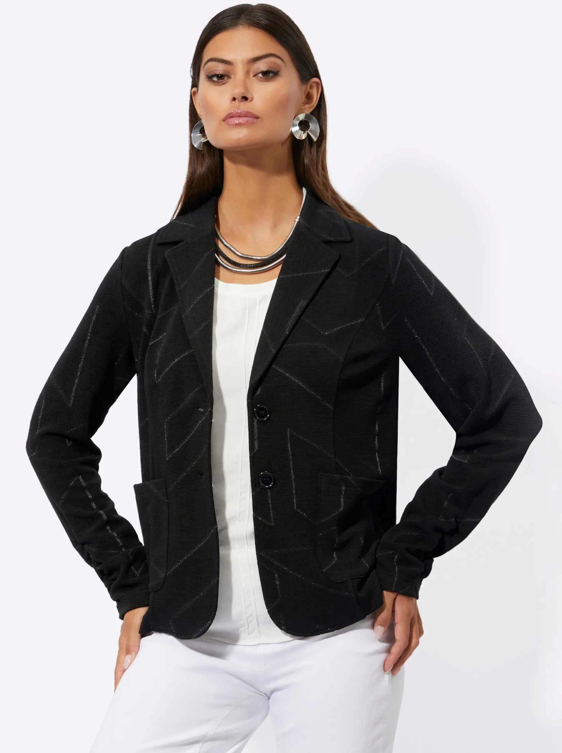 Blazer| Jerseyblazer im Jacquard-Dessin schwarz