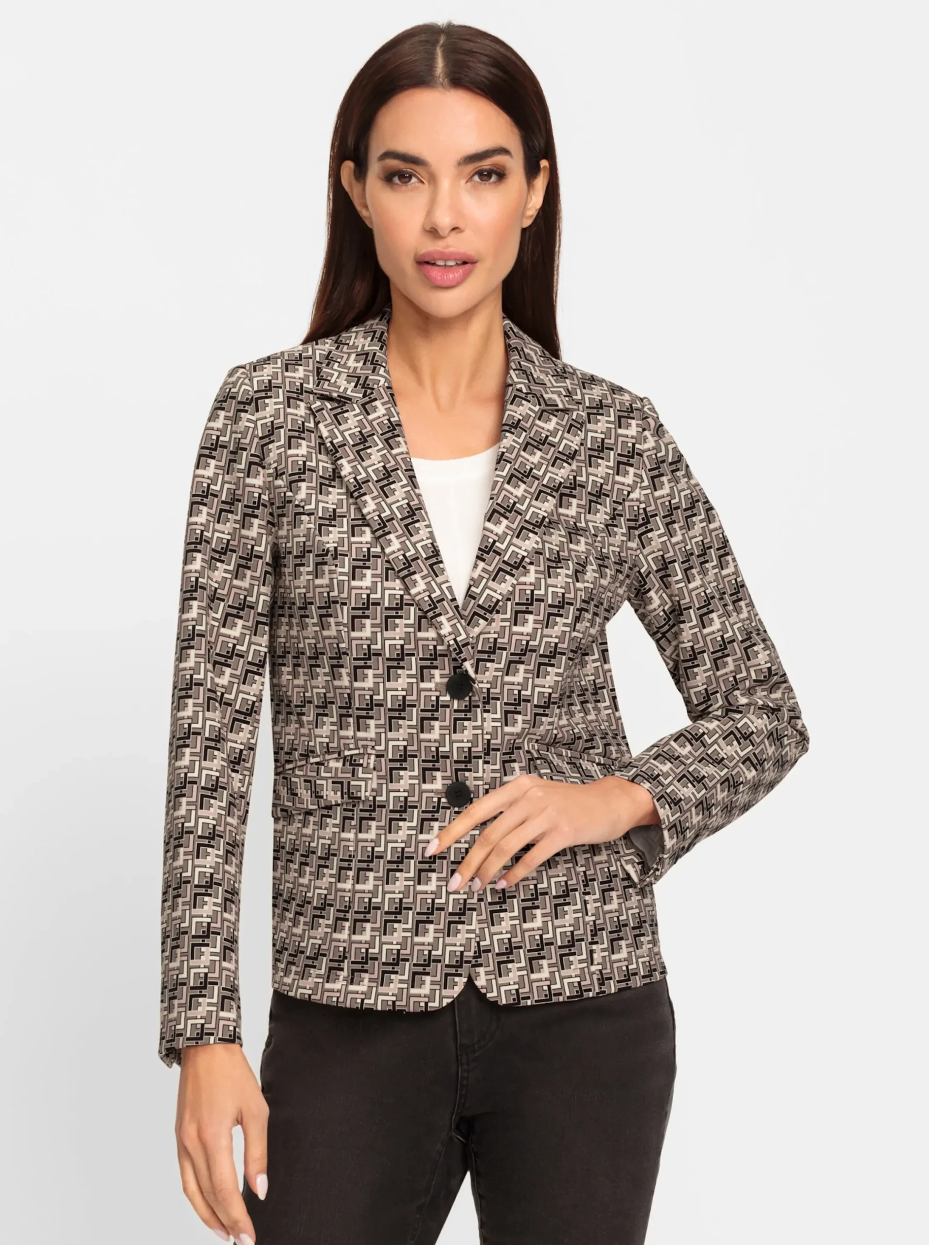 Blazer|heine Jerseyblazer mit passformgenauen Nähten taupe-schwarz-bedruckt