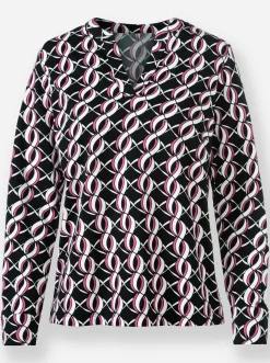 Blusen|heine Jersey-Bluse schwarz-fuchsia-bedruckt