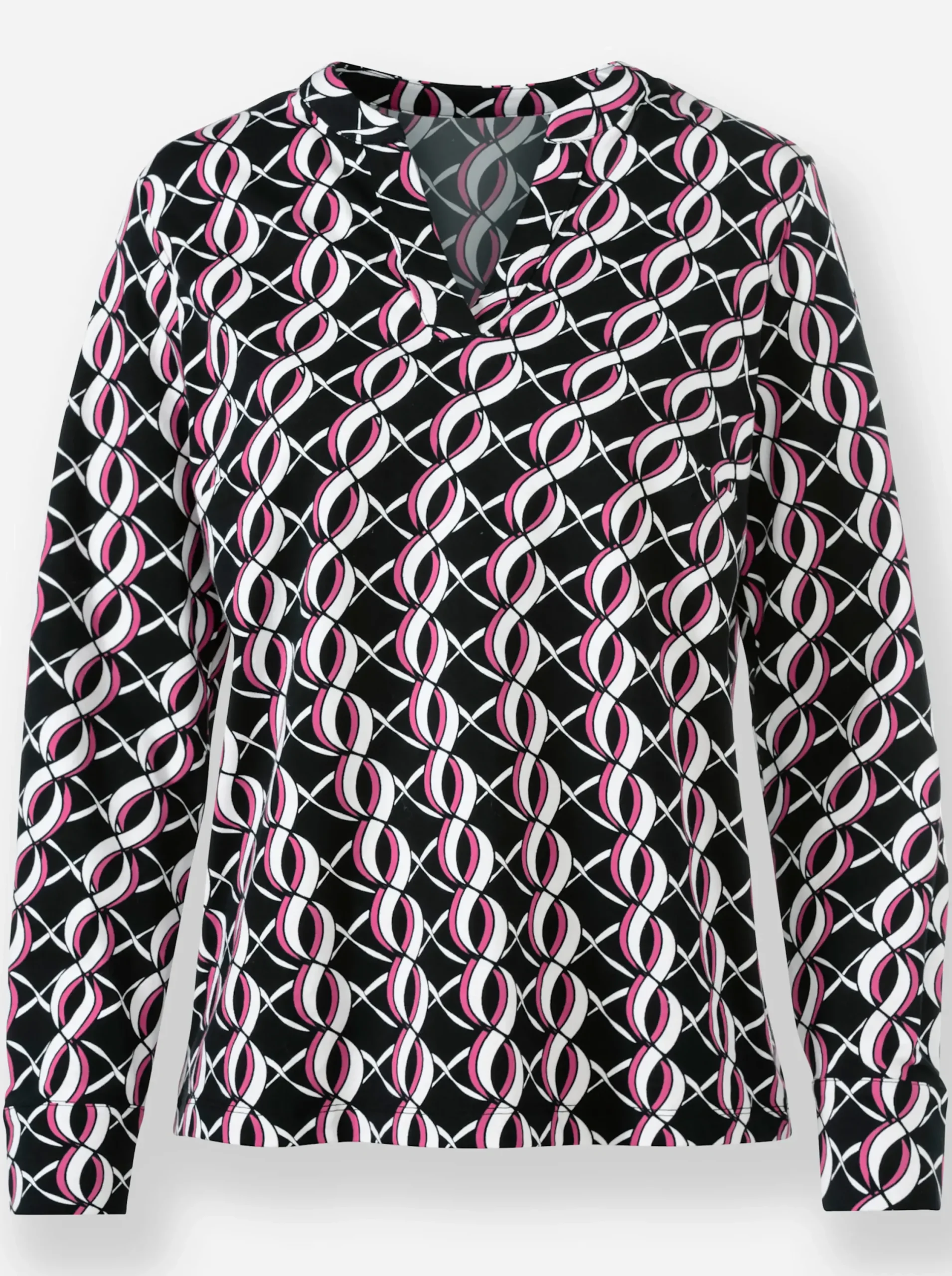 Blusen|heine Jersey-Bluse schwarz-fuchsia-bedruckt