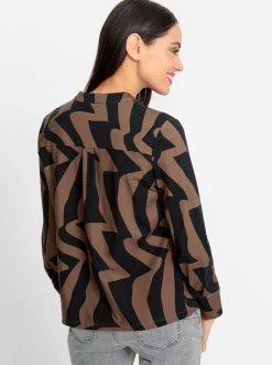 Blusen|heine Jersey-Bluse braun-schwarz-bedruckt