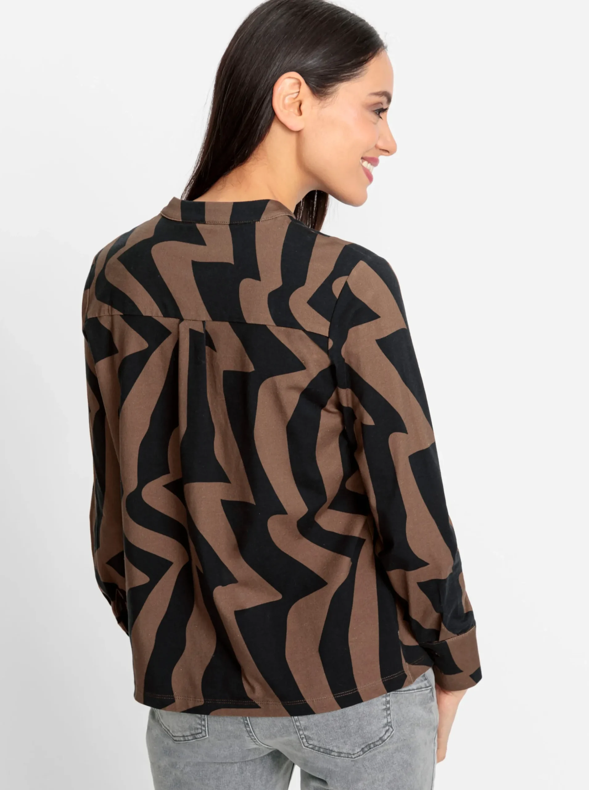 Blusen|heine Jersey-Bluse braun-schwarz-bedruckt