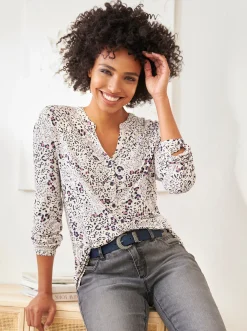 Blusen|heine Jersey-Bluse elfenbein-altrosa-bedruckt