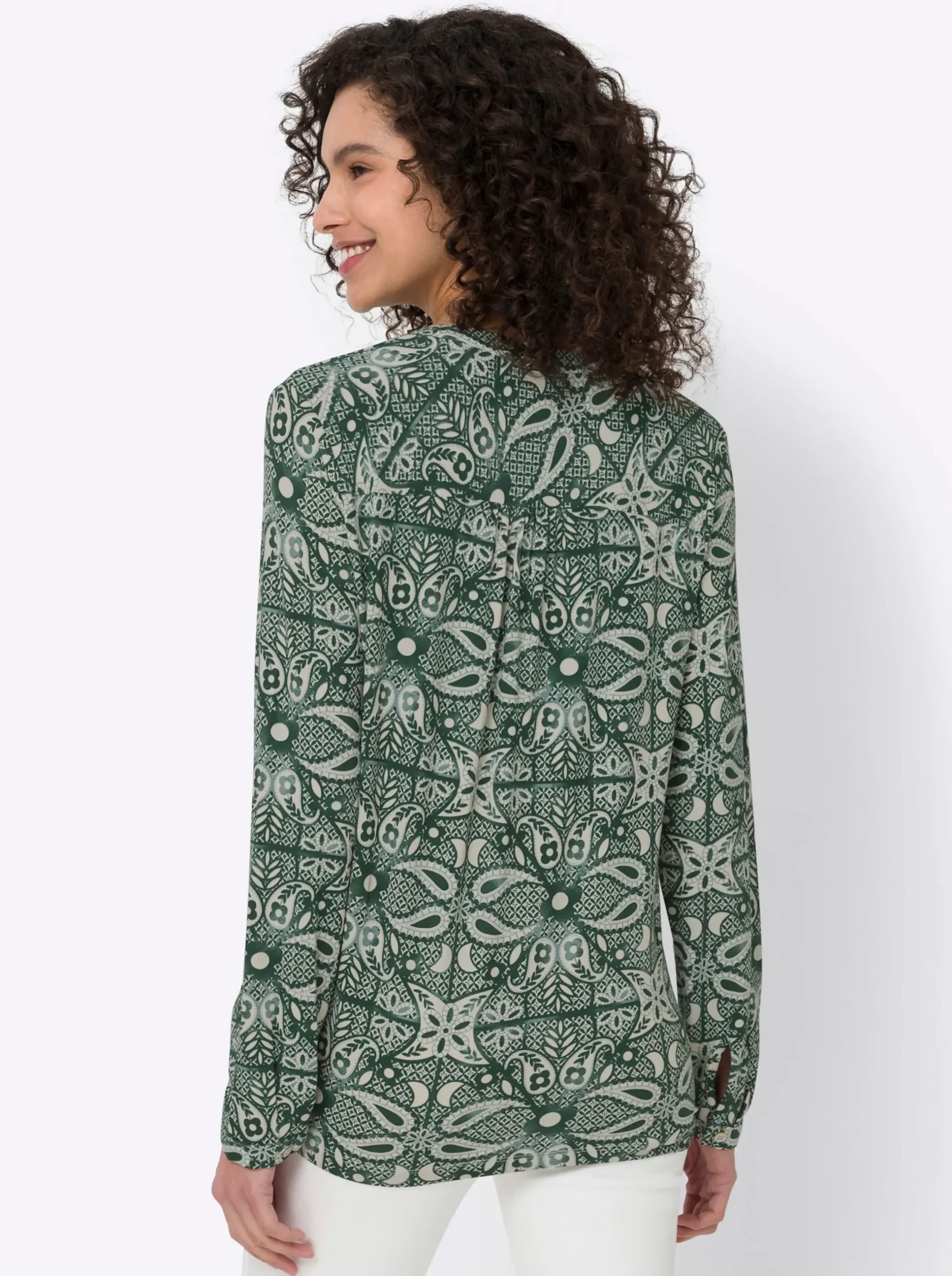 Blusen|heine Jersey-Bluse moos-champagner-bedruckt