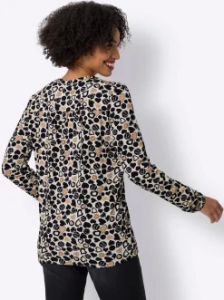 Shirts|heine Jersey-Bluse mit Herz-Print champagner-schwarz-bedruckt