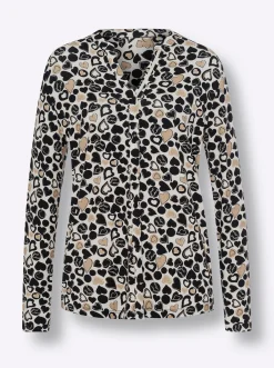 Shirts|heine Jersey-Bluse mit Herz-Print champagner-schwarz-bedruckt
