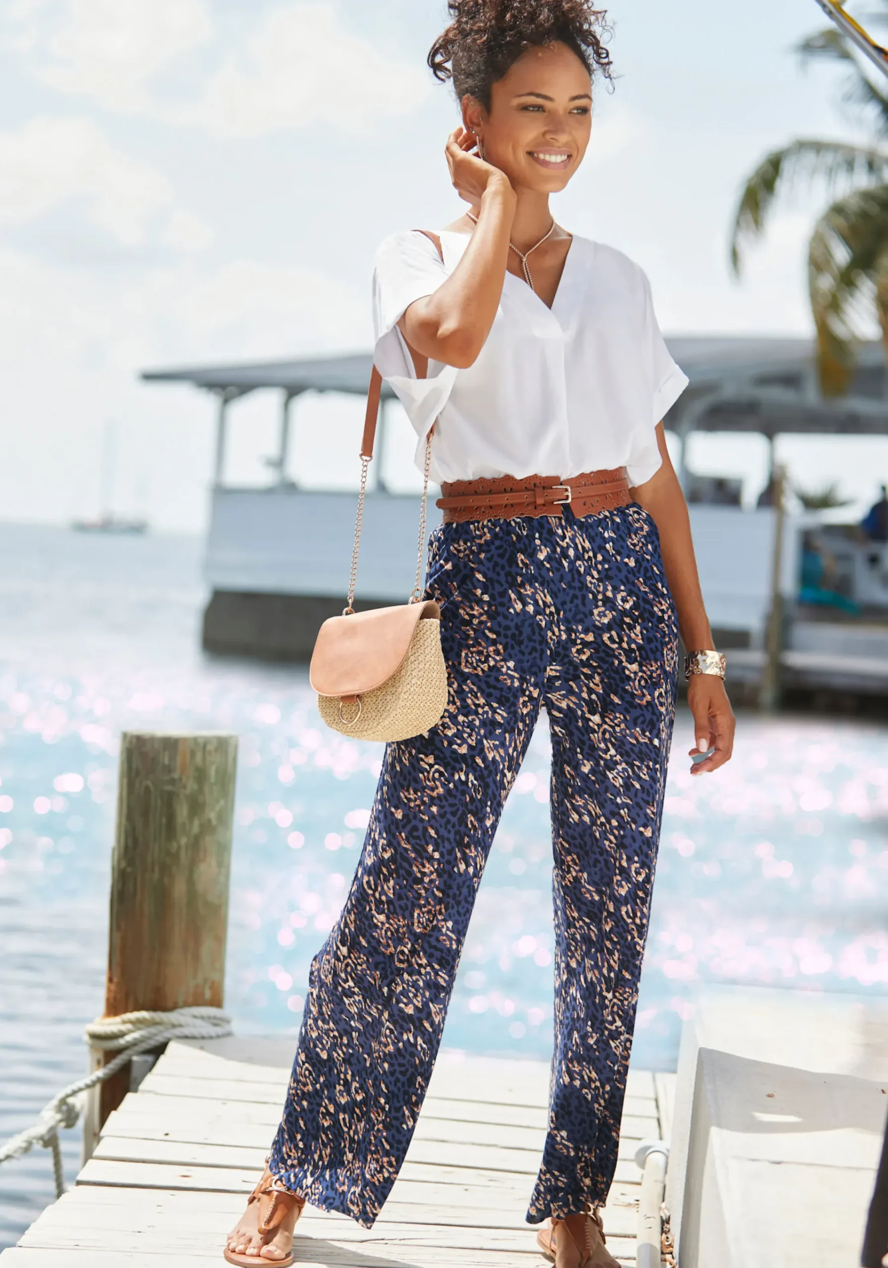 Hosen|Vivance Jerseyhose blau-rosébedruckt