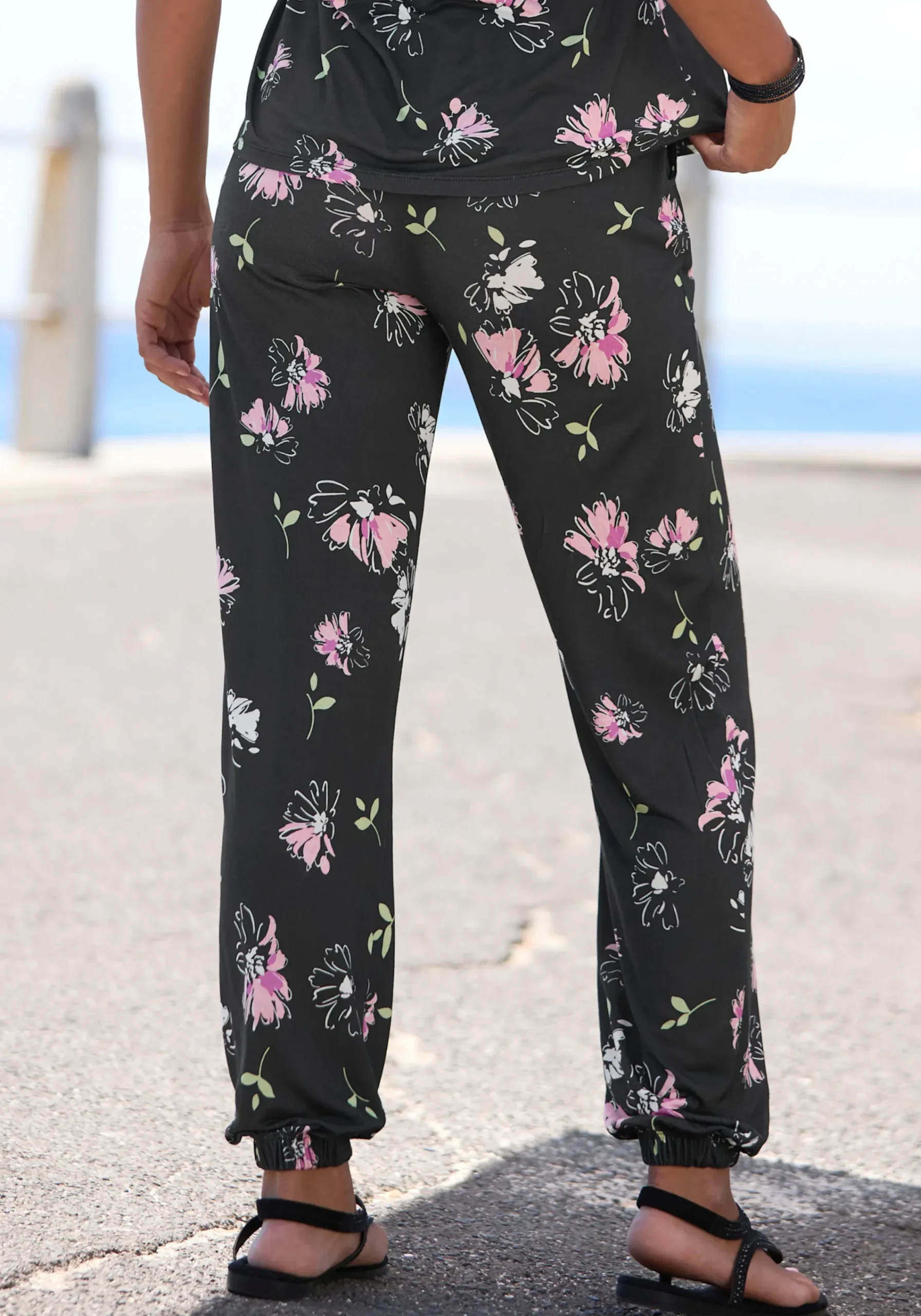Hosen|Vivance Jerseyhose schwarz-mauvebedruckt