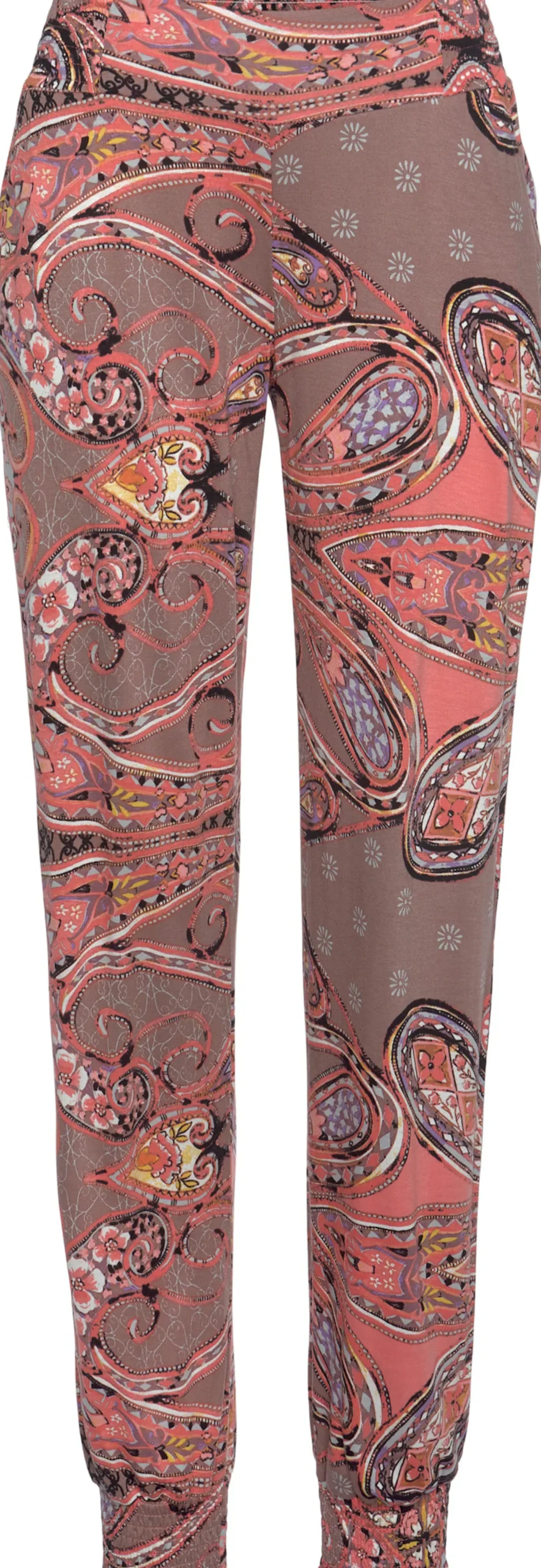 Hosen|LASCANA Jerseyhose taupe-koralle-bedruckt