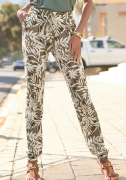 Strandmode|Hosen|Vivance Jerseyhose grün-cremebedruckt
