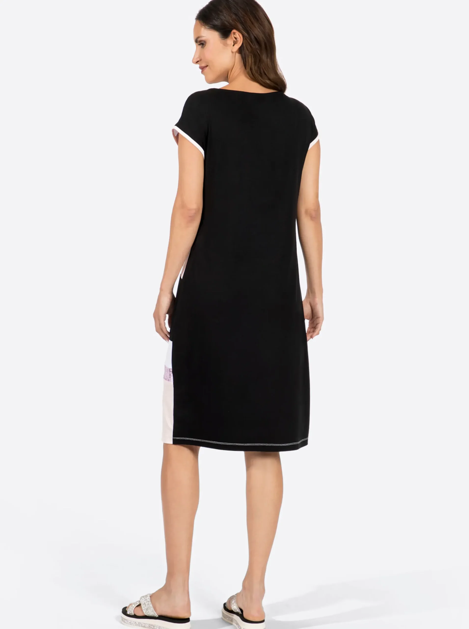 Kleider| Jerseykleid schwarz-hellrosé-gemustert