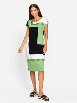 Kleider| Jerseykleid schwarz-apfel-gemustert
