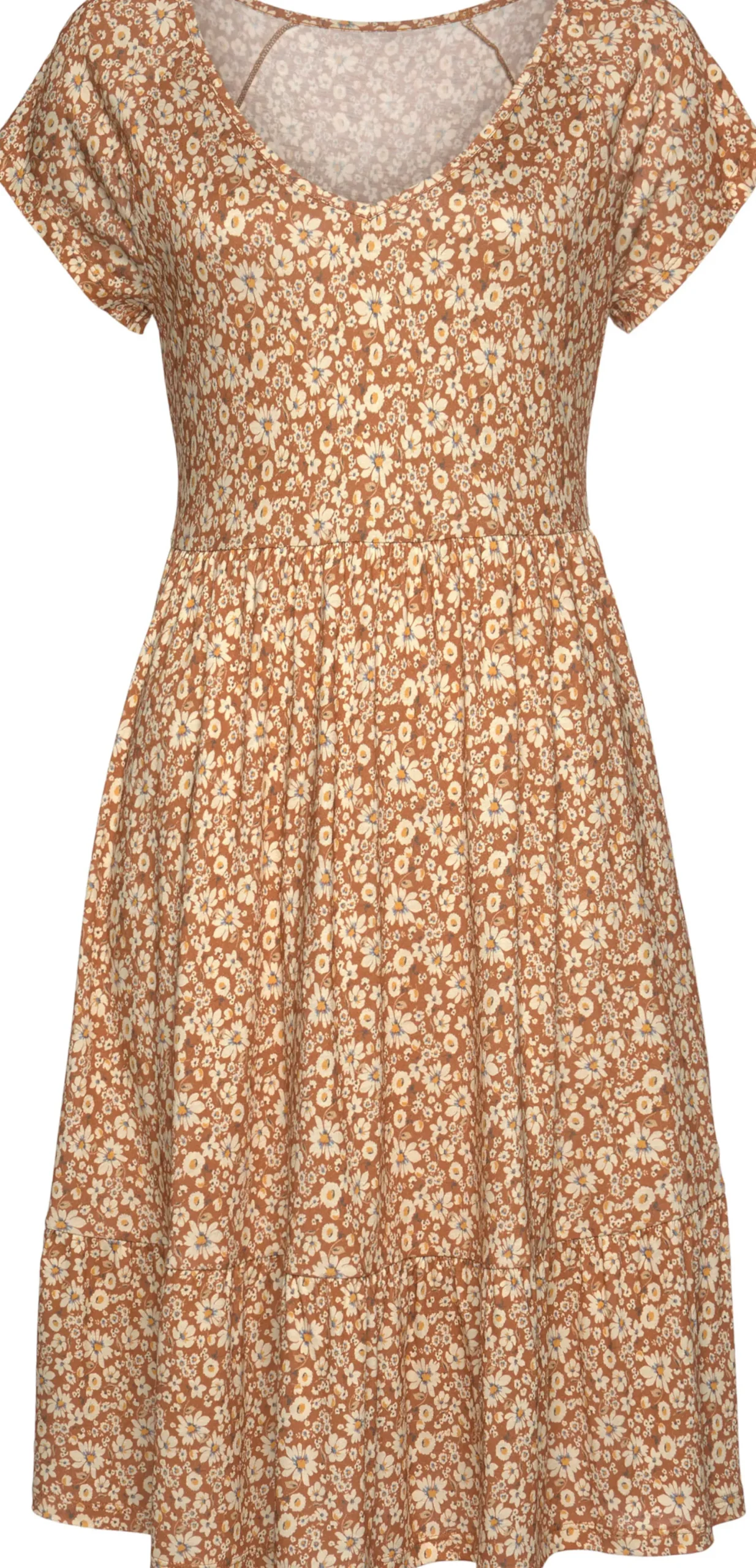 Strandkleider|Buffalo Jerseykleid braun-creme-bedruckt