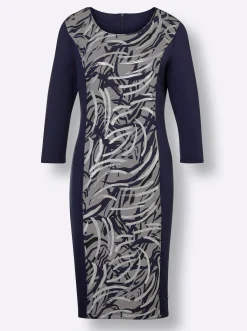 Kleider|CREATION L PREMIUM Jerseykleid marine-grau-bedruckt