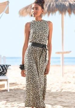 Strandkleider|Kleider|LASCANA Jerseykleid schwarz-beige-bedruckt