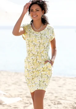 Strandkleider|Kleider|Beachtime Jerseykleid gelb-creme-bedruckt