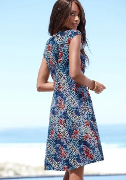 Strandkleider|s.Oliver Jerseykleid blau-korallebedruckt