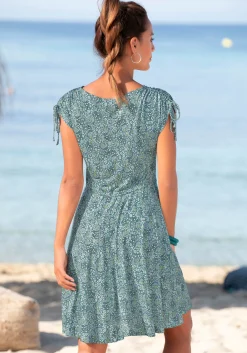 Strandkleider|Vivance Jerseykleid grün-bedruckt