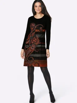 Kleider|CREATION L PREMIUM Jerseykleid schwarz-terra-bedruckt