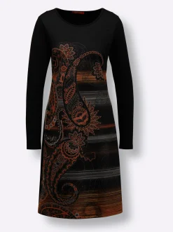 Kleider|CREATION L PREMIUM Jerseykleid schwarz-terra-bedruckt