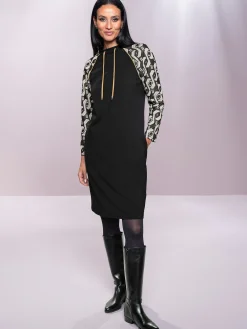 Kleider|heine Jersey-Kleid schwarz-camel-bedruckt