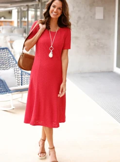 Abendkleider| Jerseykleid blickdicht gefüttert erdbeere