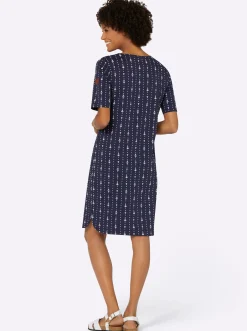 Kleider| Jerseykleid im maritimen Dessin marine-weiß-bedruckt