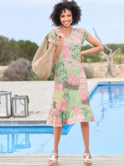 Kleider|heine Jerseykleid in Schlupfform rosé-jade-bedruckt