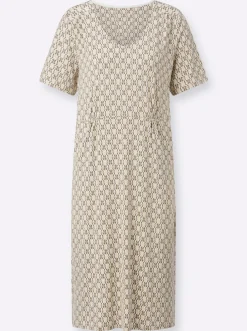 Kleider| Jerseykleid in Schlupfform, bedruckt sand-dunkeltaupe-bedruckt