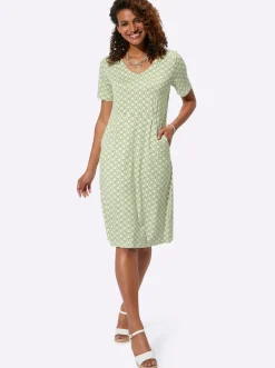 Kleider| Jerseykleid in Schlupfform, bedruckt pistazie-khaki-bedruckt