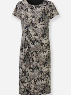 Kleider| Jerseykleid in Wickeloptik grau-ecru-bedruckt