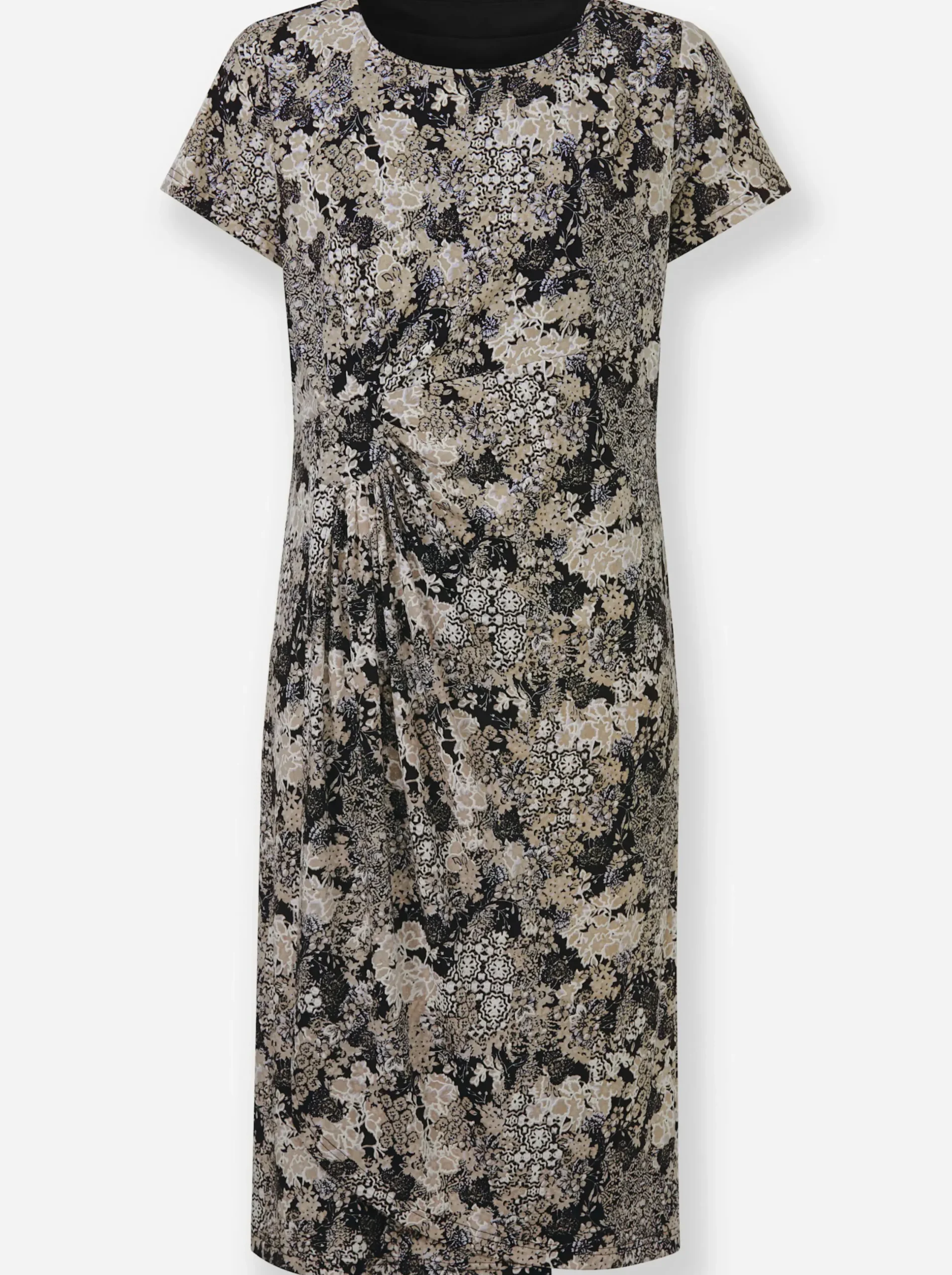 Kleider| Jerseykleid in Wickeloptik grau-ecru-bedruckt