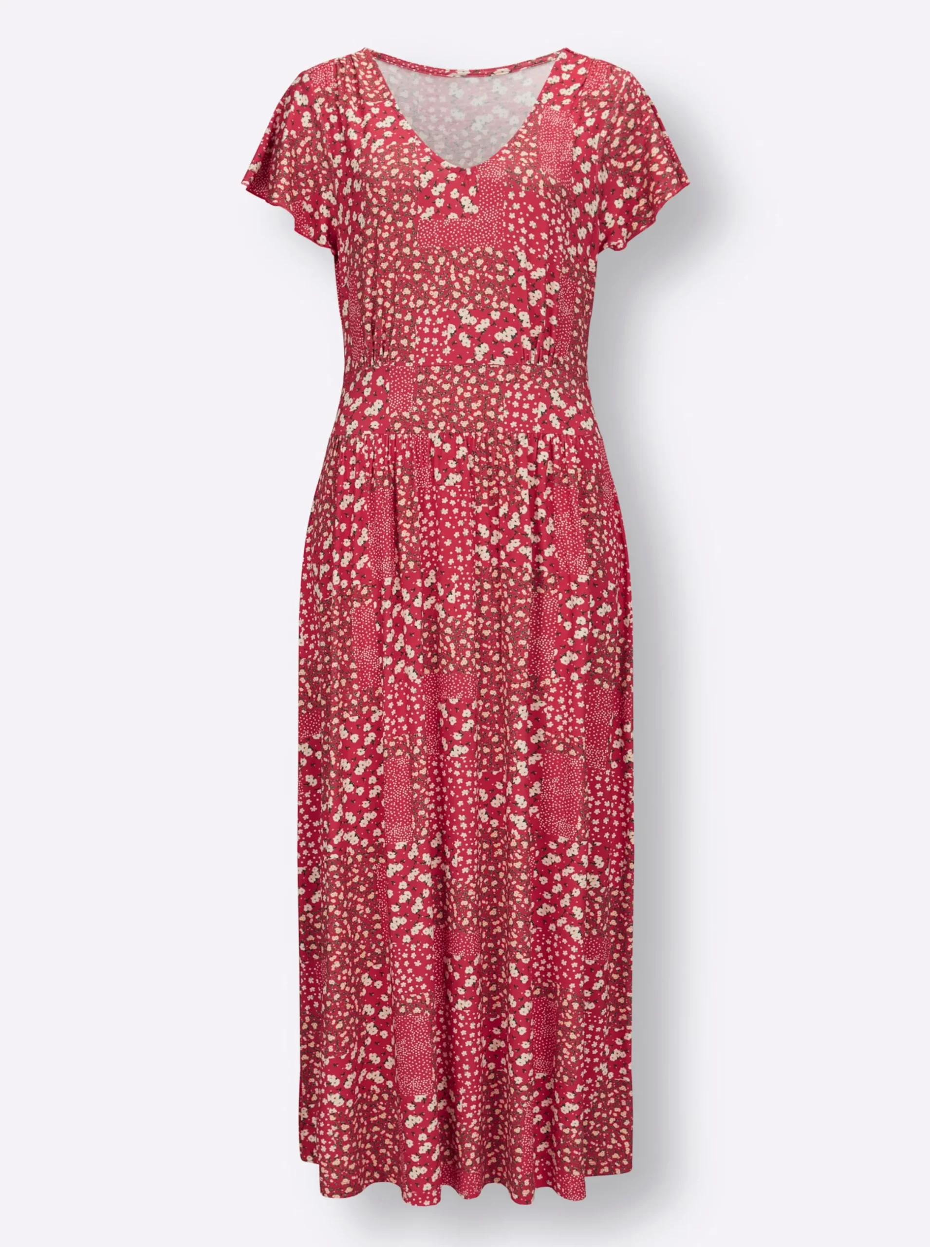 Kleider| Jerseykleid mit Flügel-Ärmeln erdbeere-champagner-bedruckt