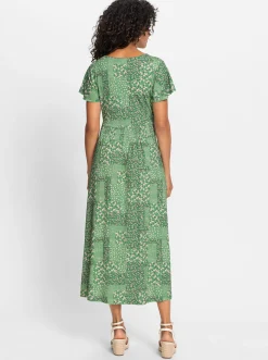 Kleider| Jerseykleid mit Flügel-Ärmeln apfel-champagner-bedruckt