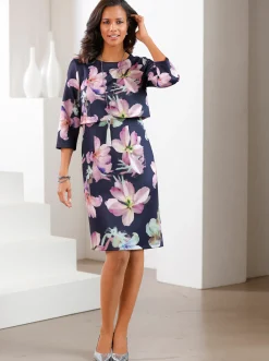 Abendkleider|Kleider| Jerseykleid mit Innenfutter marine-kalkmint-bedruckt