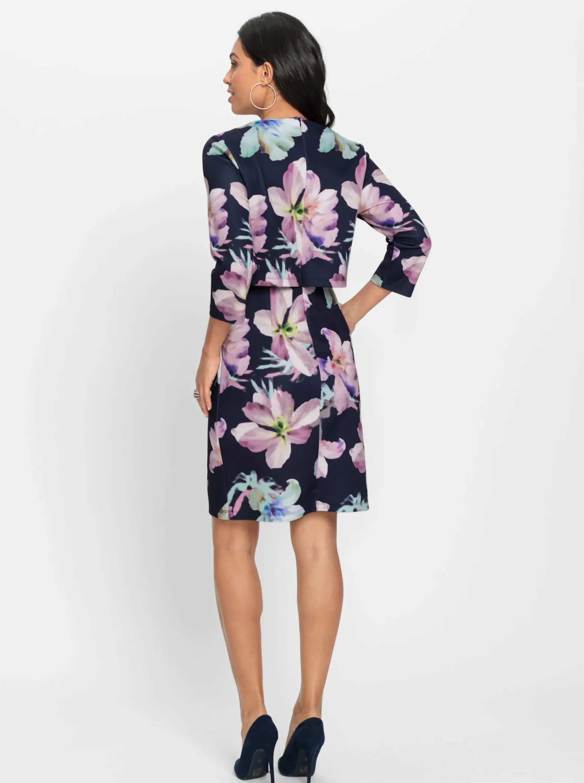 Abendkleider|Kleider| Jerseykleid mit Innenfutter marine-kalkmint-bedruckt