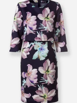 Abendkleider|Kleider| Jerseykleid mit Innenfutter marine-kalkmint-bedruckt