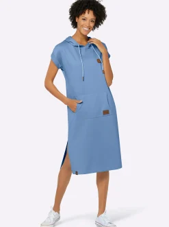 Kleider| Jerseykleid mit Kapuze mittelblau