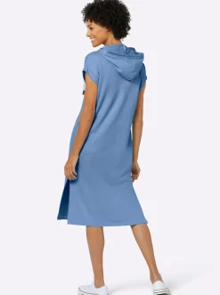 Kleider| Jerseykleid mit Kapuze mittelblau