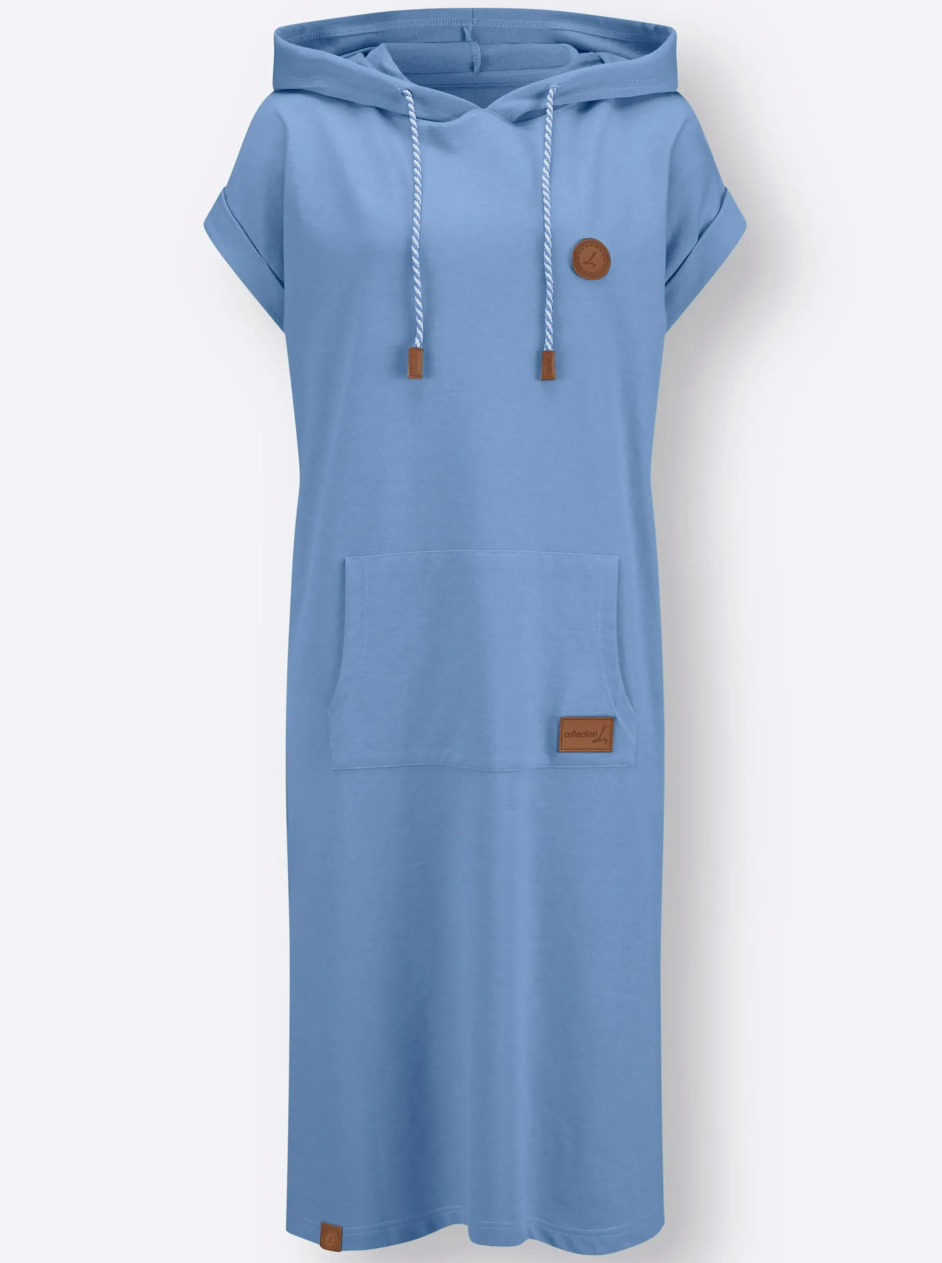 Kleider| Jerseykleid mit Kapuze mittelblau
