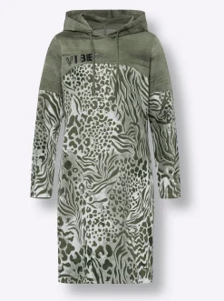Kleider|heine Jerseykleid mit Kapuze, Animal-Druck khaki-ecru-bedruckt