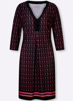 Kleider|heine Jerseykleid mit Kontraststreifen schwarz-magenta-bedruckt