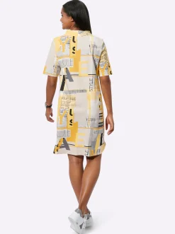 Kleider| Jerseykleid mit Lettering-Print ocker-sand-bedruckt