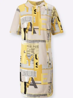 Kleider| Jerseykleid mit Lettering-Print ocker-sand-bedruckt