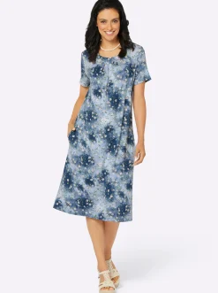 Kleider| Jerseykleid mit Nahttaschen, bedruckt dunkelblau-bedruckt